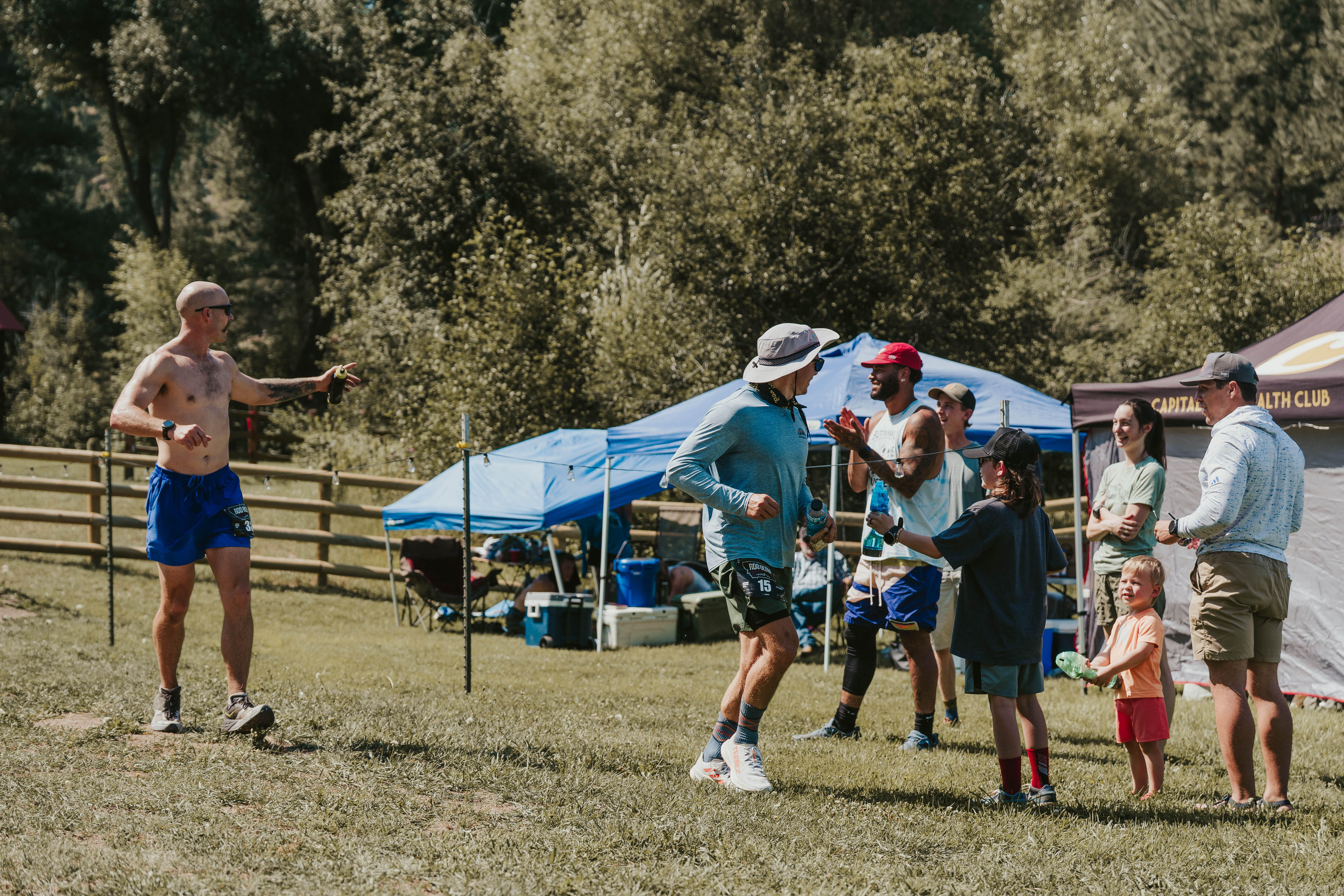 ROO Ultra runner returning to crew, family, and spectators at the 2026 event